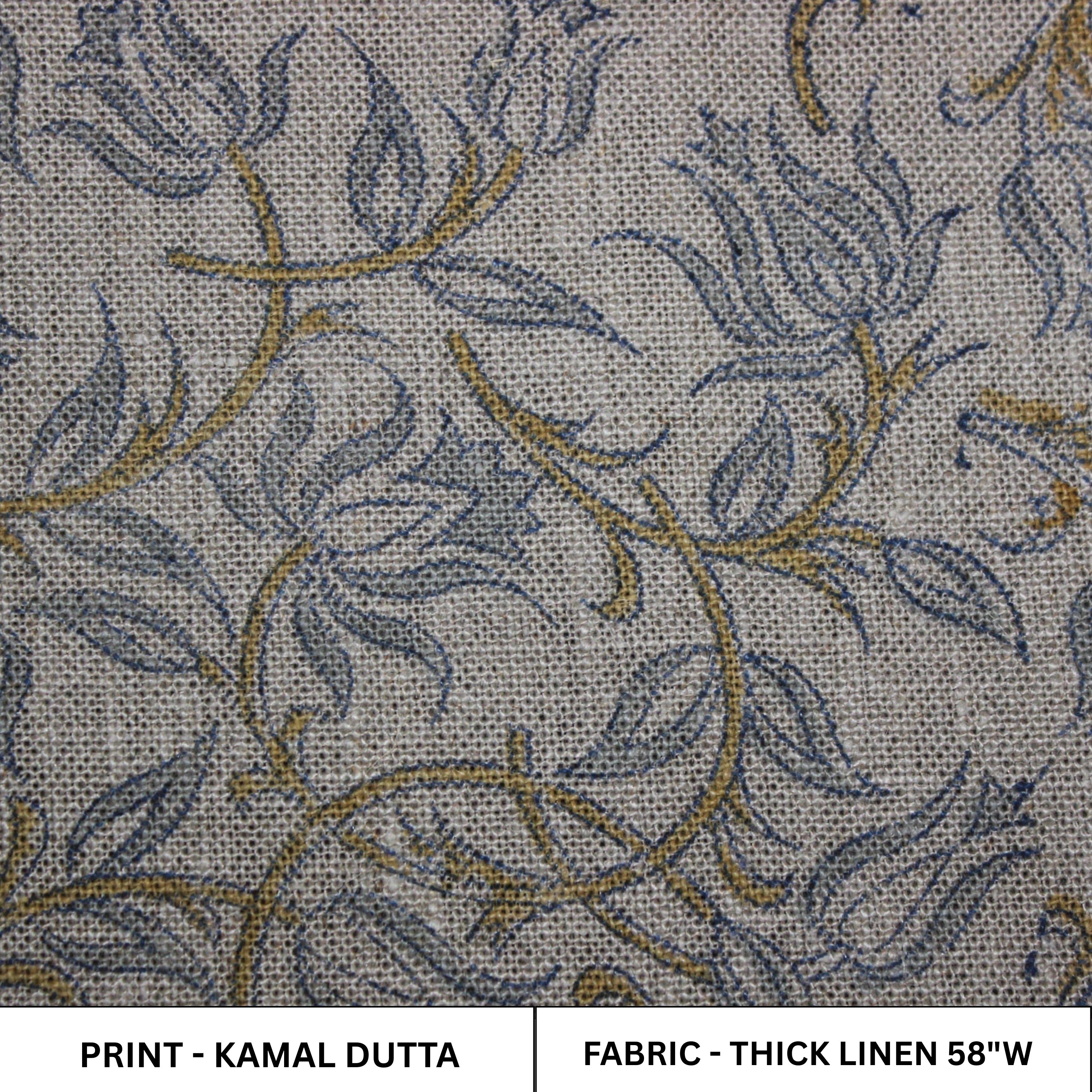 Indian Block Printed Blue & Green Floral Boho Throw in Thick Linen for Farmhouse Chic Fabric - KAMAL DUTTA