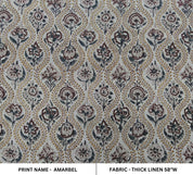 Amarbel  Sand Brown Floral Block Print Linen Fabric  Fabric By The Yard, Throw Pillow Cover Cushion Upholstery Cotton Linen