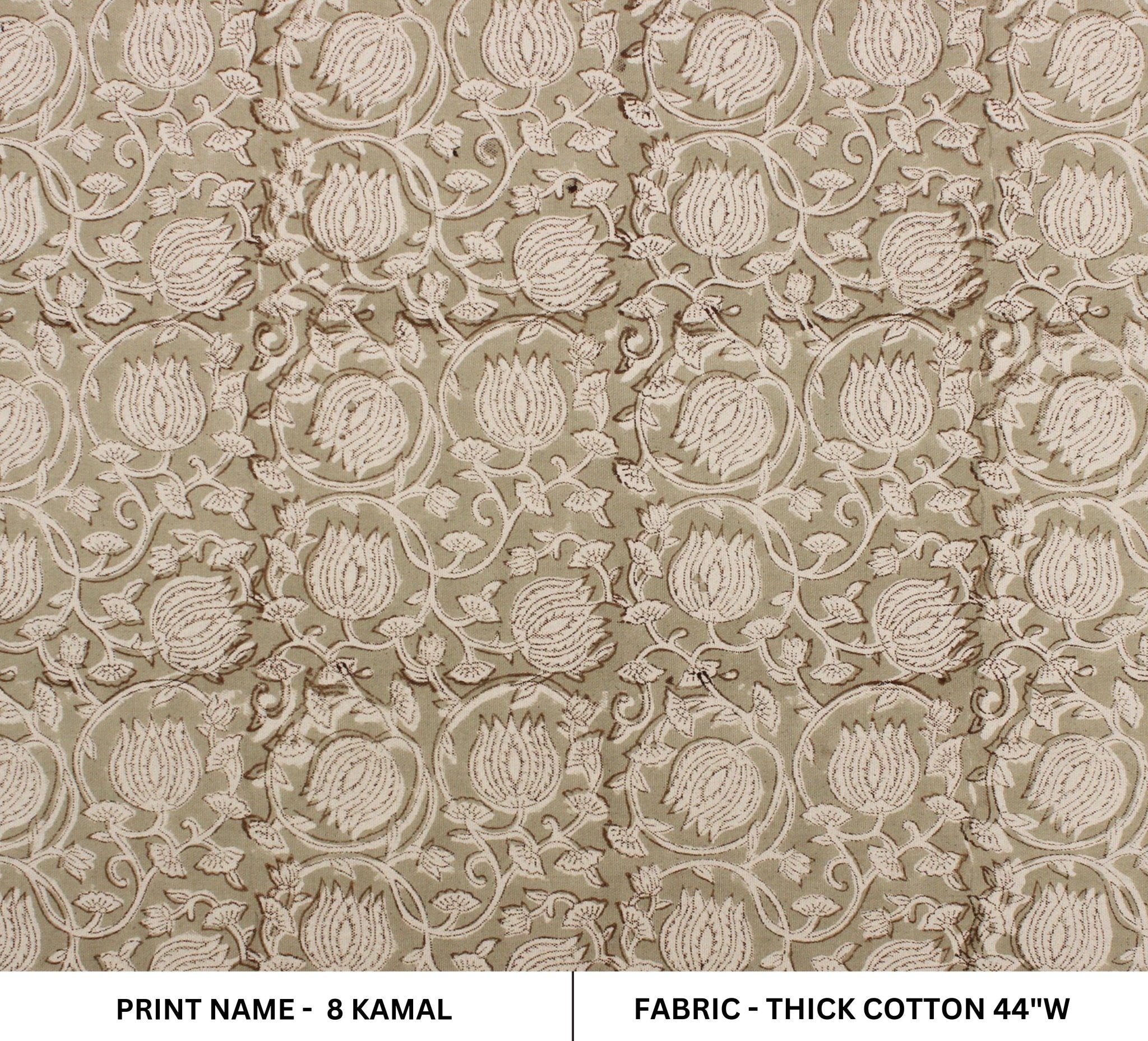 8 Kamal  Floral Linen Block Print Fabric, Indian Handmade Art  Pillowcase Fabric, Upholstery & Curtains