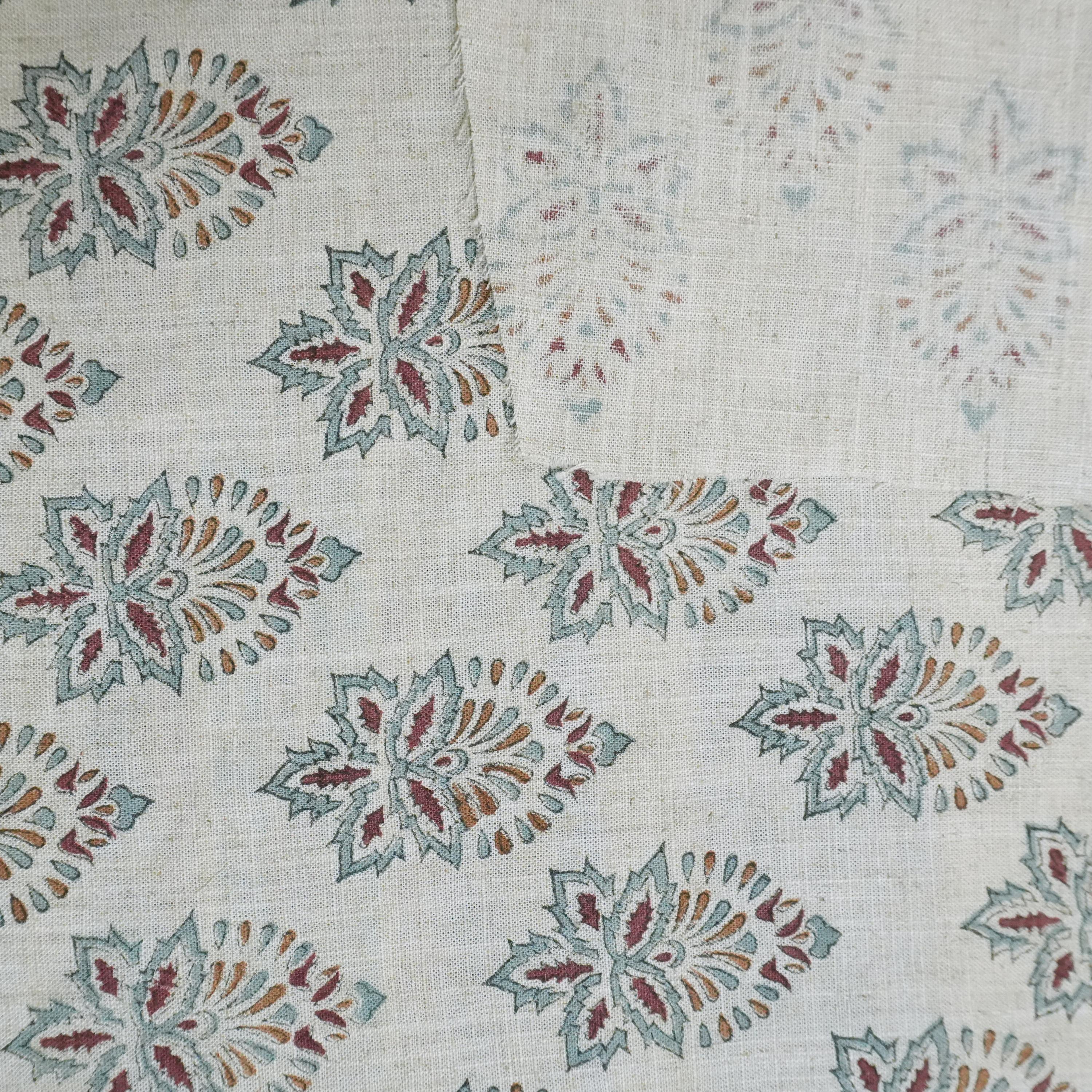 Thick Linen Pure Elegant Hand Block Printed 58" Wide Brown and Gray Floral Fabric for Pillows Cover – Samraat