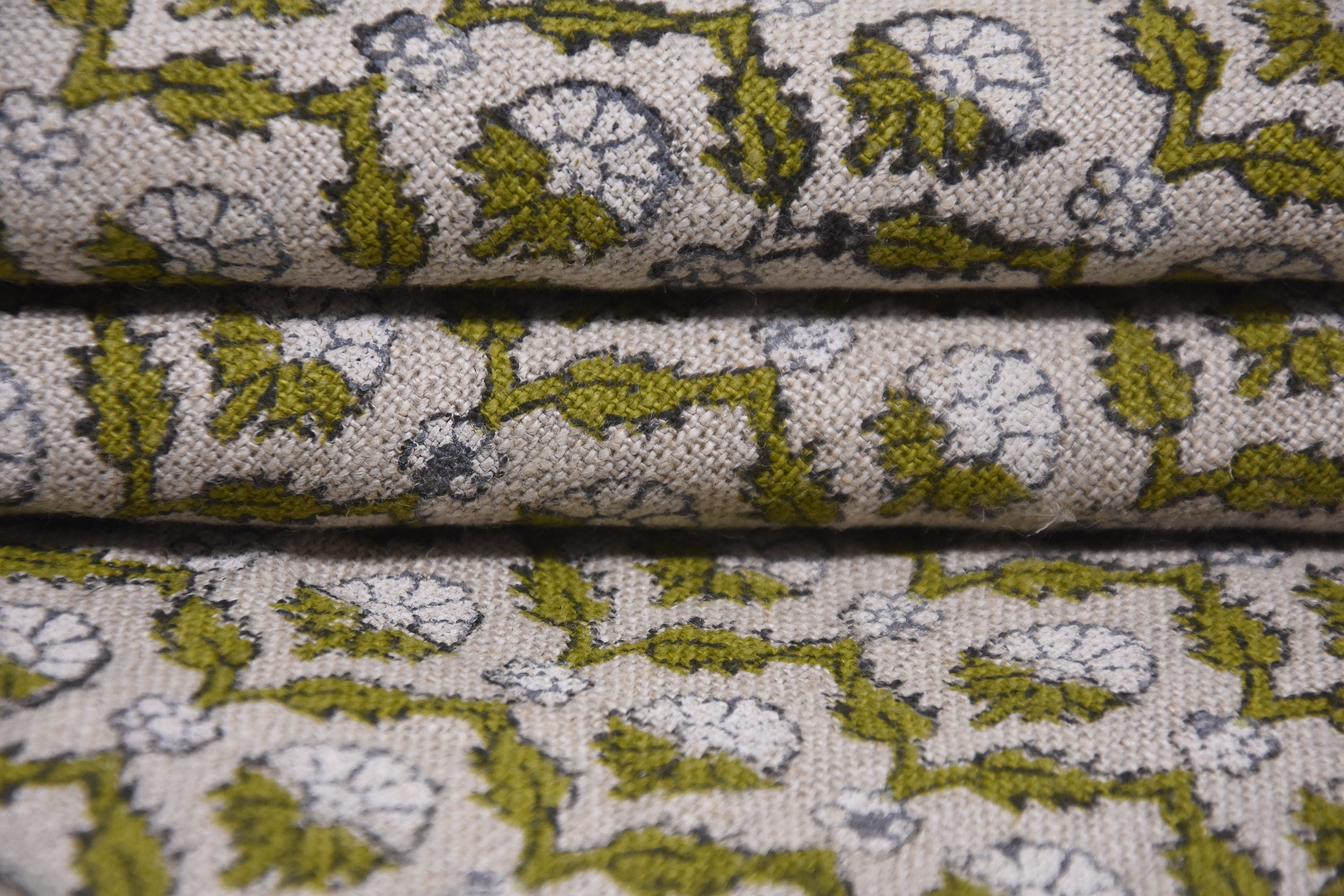 Linen Block Print Fabric 58 Inch Width Heavy Linen Natural Base Color Curtains and Pillow Covers Tablecloths and Runners Bedding Tote Bag by Fabritual