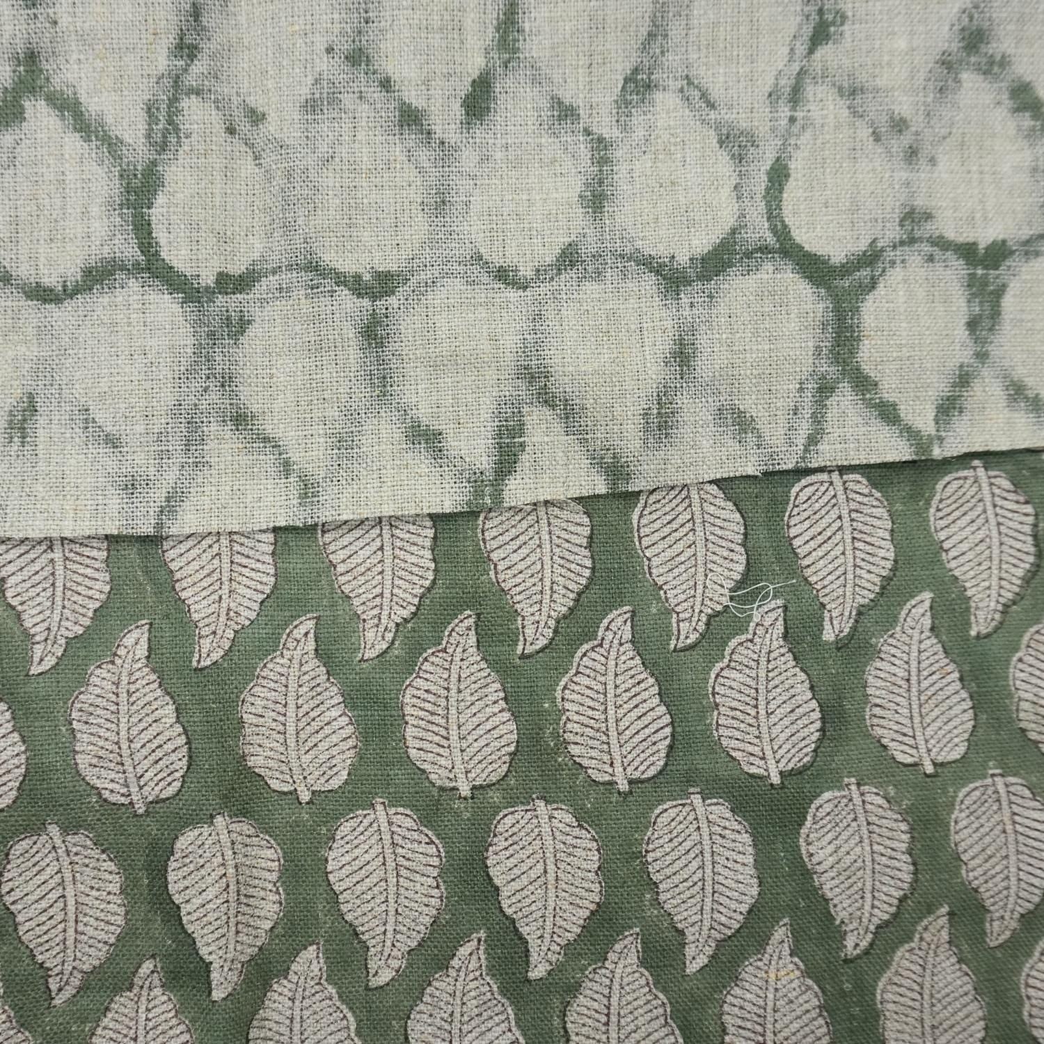 Linen Block Print Fabric 58 Inch Width Heavy Weight Linen Natural Base Color Curtains and Drapes Upholstery Handmade Art Pillow Covers Tablecloths and Runners Bedding Tote Bag Napkins by Fabritual