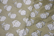 Indian Block Printed Handmade Viscose Linen 58" Wide Sage Green Floral Fabric for Sofa Covers – Rohini