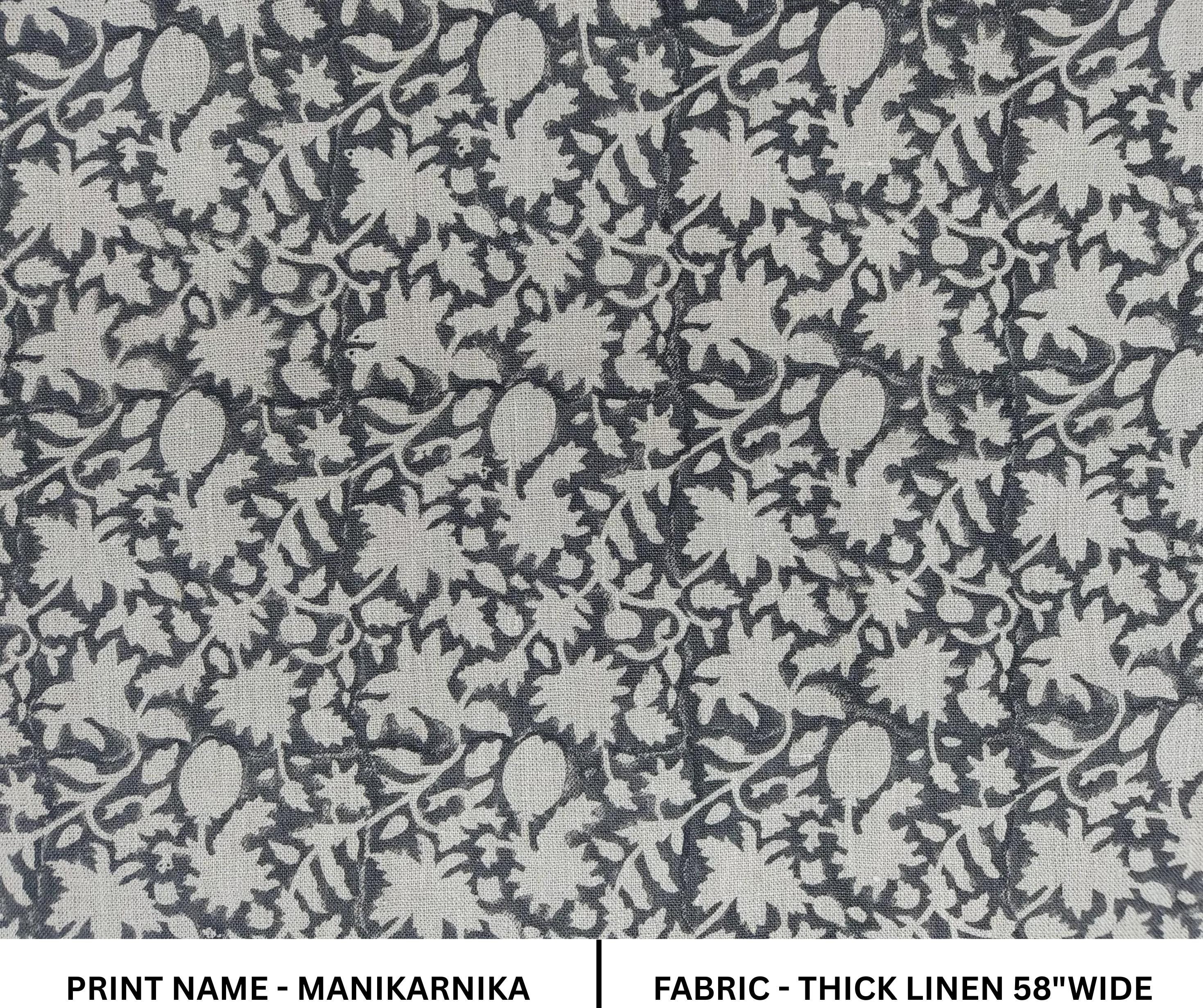 Linen Block Print Fabric 58 Inch Width Heavy Weight Linen Natural Base Color Curtains and Drapes Upholstery Handmade Art Pillow Covers Tablecloths and Runners Bedding Tote Bag Lampshades Napkins by Fabritual