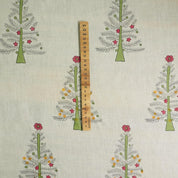 HANDMADE ART BLOCK PRINTED BEDROOM DECOR LINEN BLEND FABRIC GREEN FLORAL - CHRISTMAS TREE