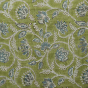 HAND BLOCK PRINTED GREEN FLORAL VISCOSE LINEN FABRIC FOR BOHO DECORATIVE PILLOW - SARASWATI