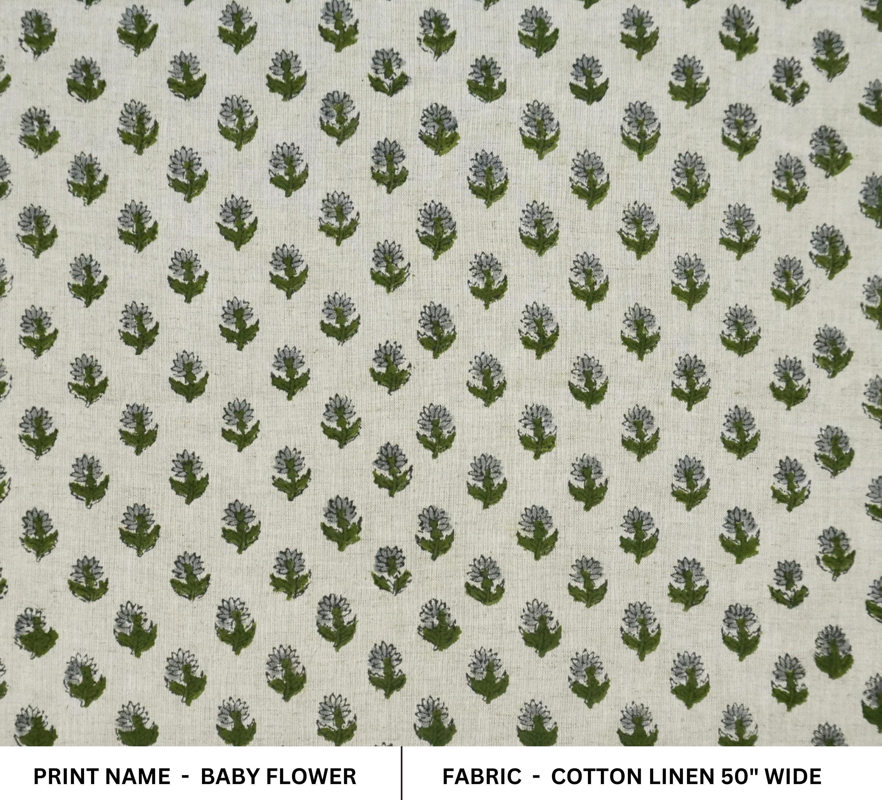 Linen Block Print Cotton Linen Fabric 50 Inch Width Light Weight Linen Natural Base Color Curtains and Drapes Upholstery Handmade Art Pillow Covers Tablecloths and Runners Bedding Tote Bag Lampshades Napkins by Fabritual