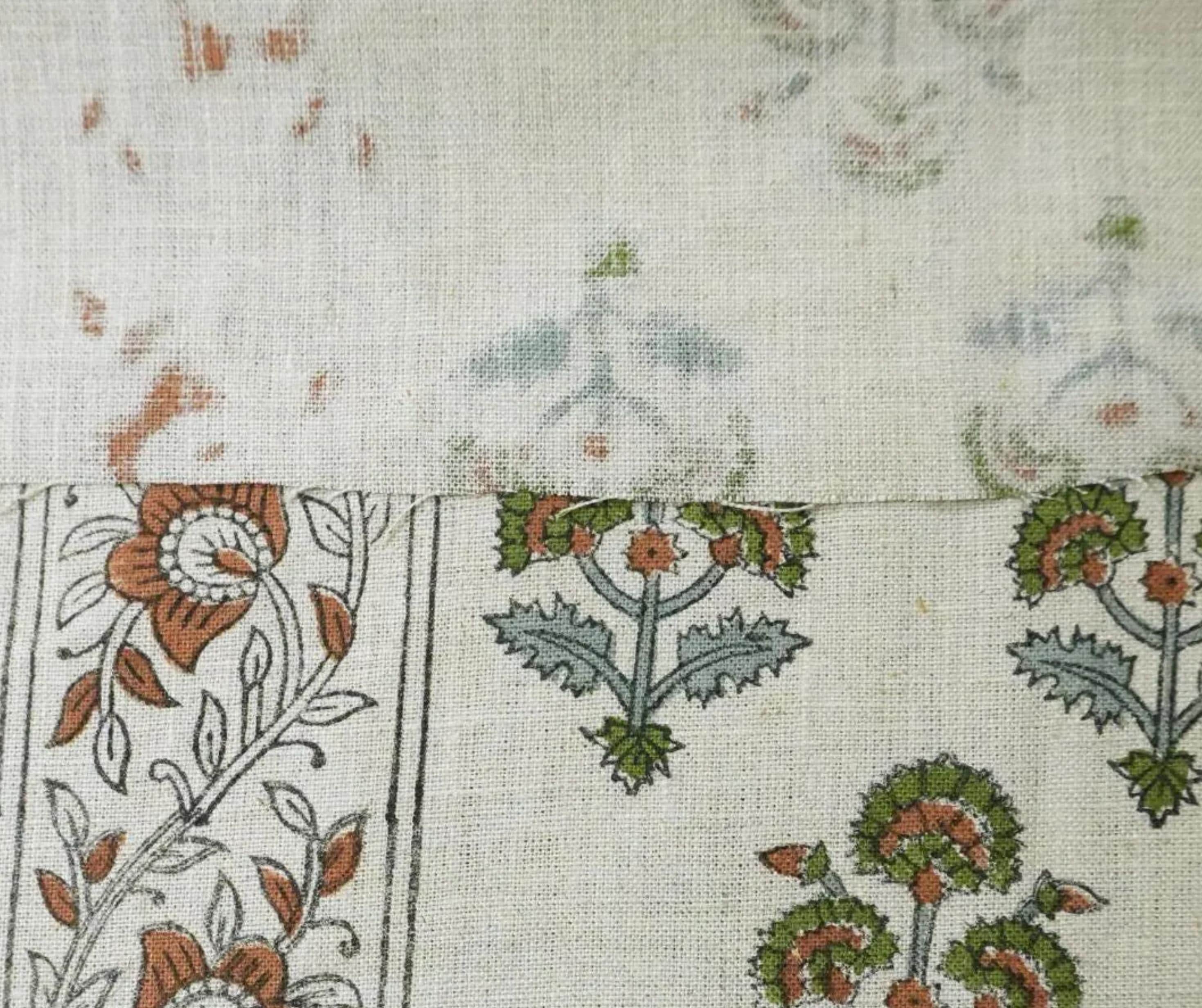 Linen Block Print Fabric 58 Inch Width Medium Weight Linen Natural Base Color Handmade Creative Design To Make Curtains and Drapes Pillow Covers Tablecloths and Runners Lampshades Napkins by Fabritual