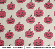 Block Printed Linen Blend Home Decor Fabric for Cushions Pillows and Curtains - RED PUMPKIN