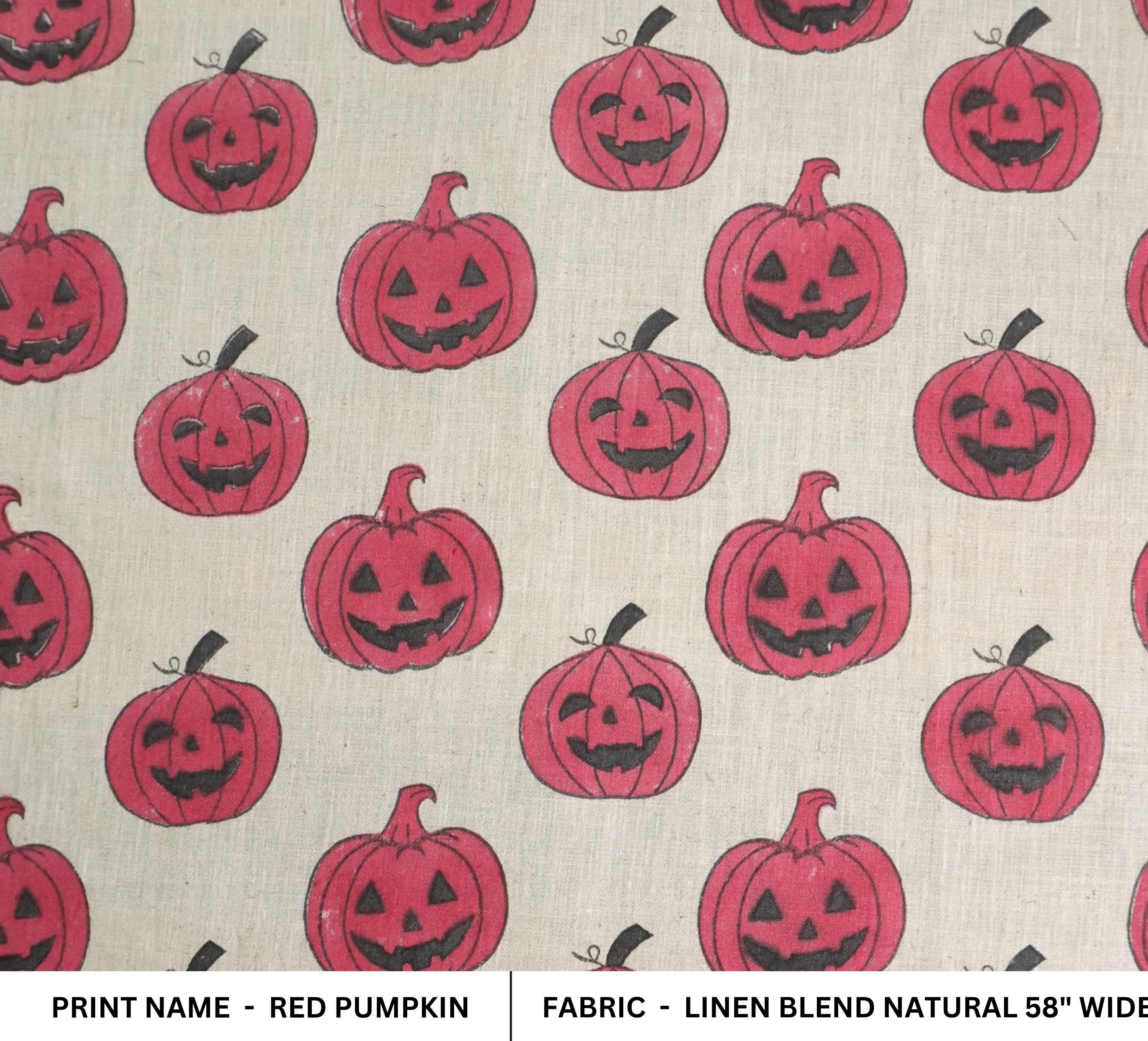 Block Printed Linen Blend Home Decor Fabric for Cushions Pillows and Curtains - RED PUMPKIN
