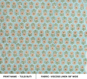 Hand Block Printed Vicouse Linen Floral Cushion and Pillow Indian Decorative Fabric - Tulsi Buti
