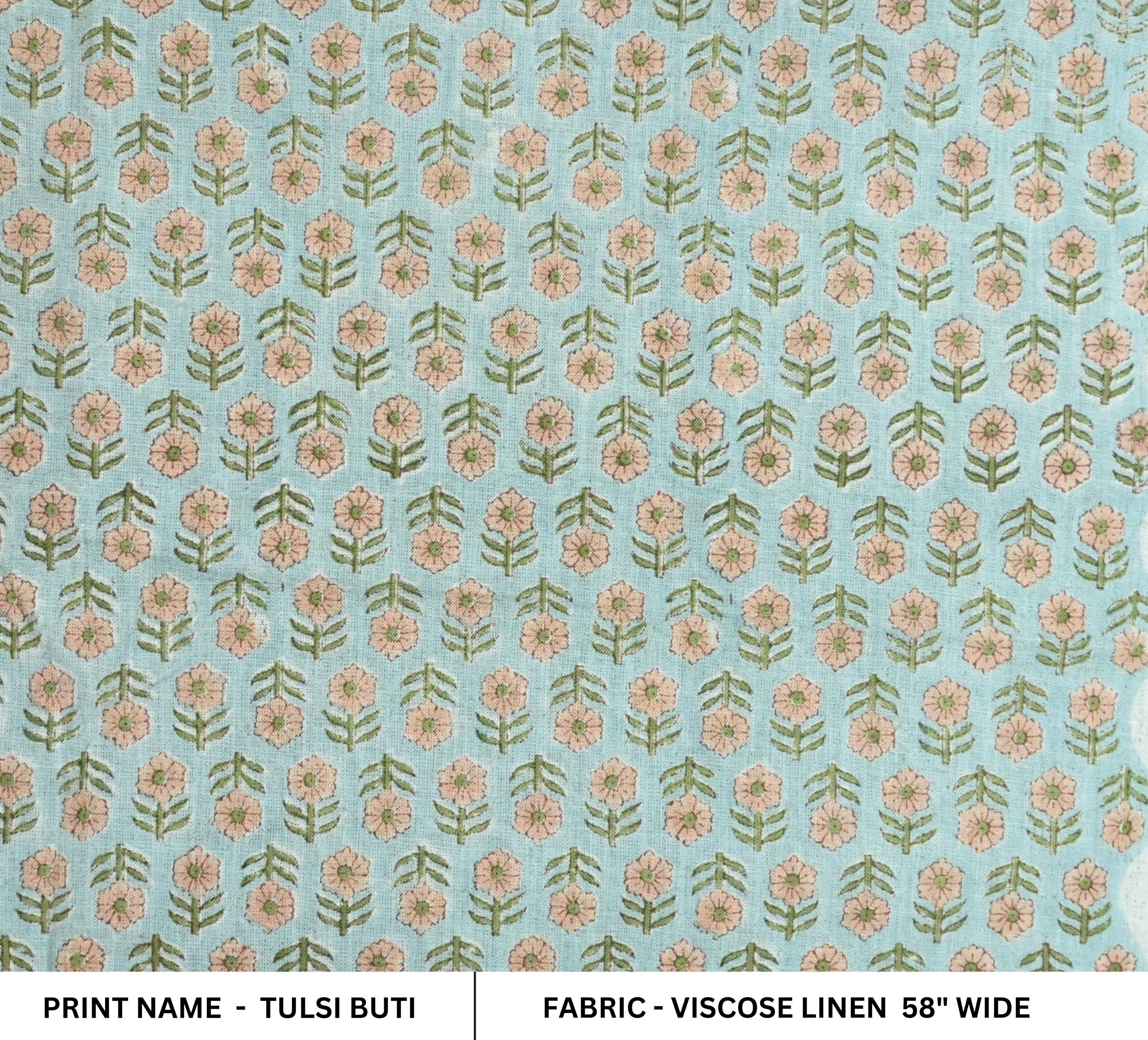 Hand Block Printed Vicouse Linen Floral Cushion and Pillow Indian Decorative Fabric - Tulsi Buti