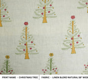 BLOCK PRINTED LINEN BLEND PINK AND GREEN FLORAL HANDMADE DECORATIVE CUSHION FABRIC - CHRISTMAS TREE