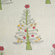 HANDMADE ART BLOCK PRINTED BEDROOM DECOR LINEN BLEND FABRIC GREEN FLORAL - CHRISTMAS TREE