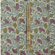 BLOCK PRINT FABRIC FOR TABLE CLOTH GREEN FLORAL HOME DECOR LINEN BLEND NATURAL - THORNY STEMS