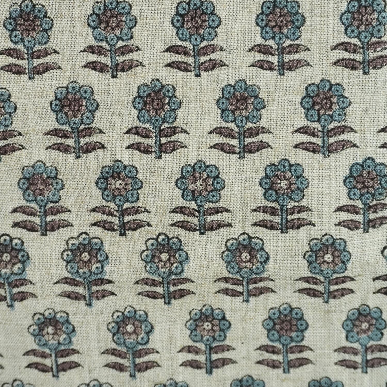 BLUE BLOCK PRINTED INDIAN HANDMADE FLORAL BOHO PILLOW AND CUSHION FABRIC VISCOSE LINEN - ANAMIKA