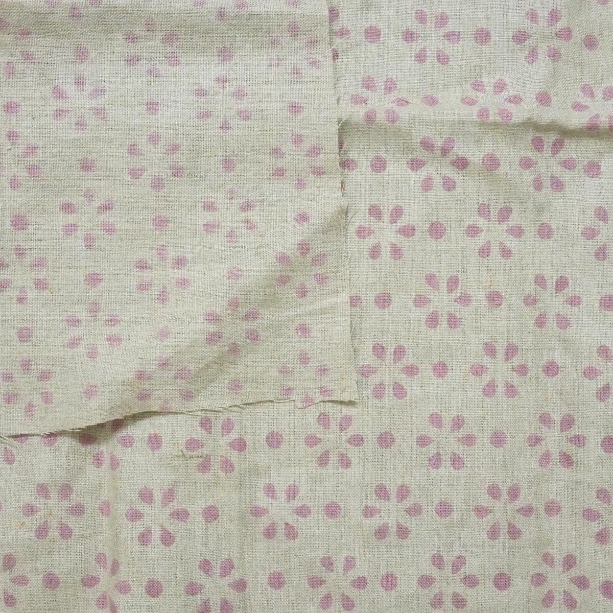 Block Printed Linen in Muted Natural Color, Ideal for Interior Styling Organic Look Linen with Handmade Block Prints for Pillows and Totes Fabritual Heavy Linen with Block Motifs, Great for Rustic and Vintage Interiors .