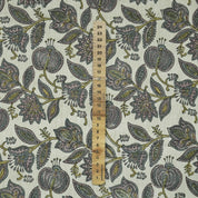 LINEN HAND BLOCK PRINT FLORAL HANDMADE LINEN BY THE YARD DRAPERY LINEN BLEND NATURAL - CUSTARD APPLE