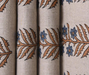 Linen Block Print Fabric 58 Inch Width Medium Weight Linen Natural Base Color Curtains and Drapes Upholstery Handmade Art Pillow Covers Tablecloths and Runners Bedding Tote Bag Lampshades Napkins by Fabritual