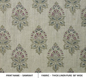 Linen Block Print Fabric 58 Inch Width Heavy Weight Linen Natural Base Color Curtains and Drapes Upholstery Handmade Art Pillow Covers Tablecloths and Runners Bedding Tote Bag Lampshades Napkins by Fabritual