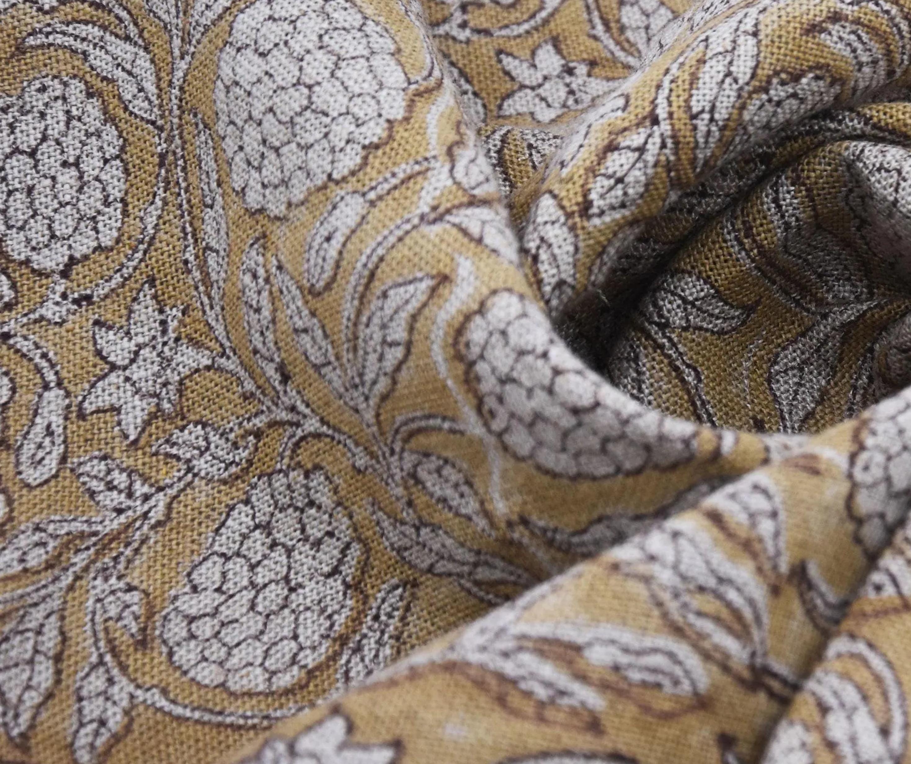 Linen Block Print Fabric 58 Inch Width Heavy Weight Linen Natural Base Color Curtains and Drapes Upholstery Handmade Art Tablecloths and Runners Bedding Tote Bag Lampshades Napkins by Fabritual