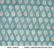 Indian Handblock Blue Floral Fabric Panchi Design on Soft Linen Blend