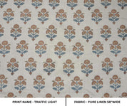 Linen Block Print Fabric 58 Inch Width Medium Weight Linen Natural Base Color Curtains and Drapes Upholstery Handmade Art Pillow Covers Tablecloths and Runners Bedding Tote Bag Lampshades Napkins by Fabritual