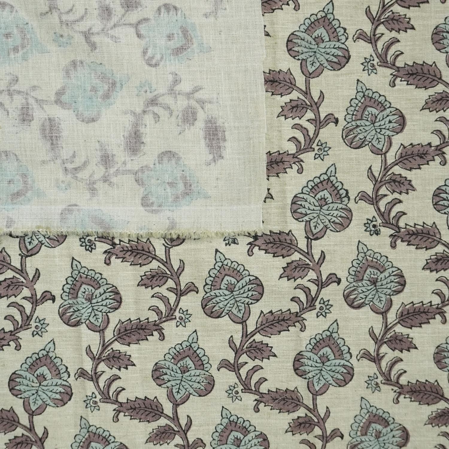 FLORAL BLOCK PRINT CURTAIN BEDDING CUSHION AND TABLE LINEN HANDMADE ART FABRIC - MADHUBALA