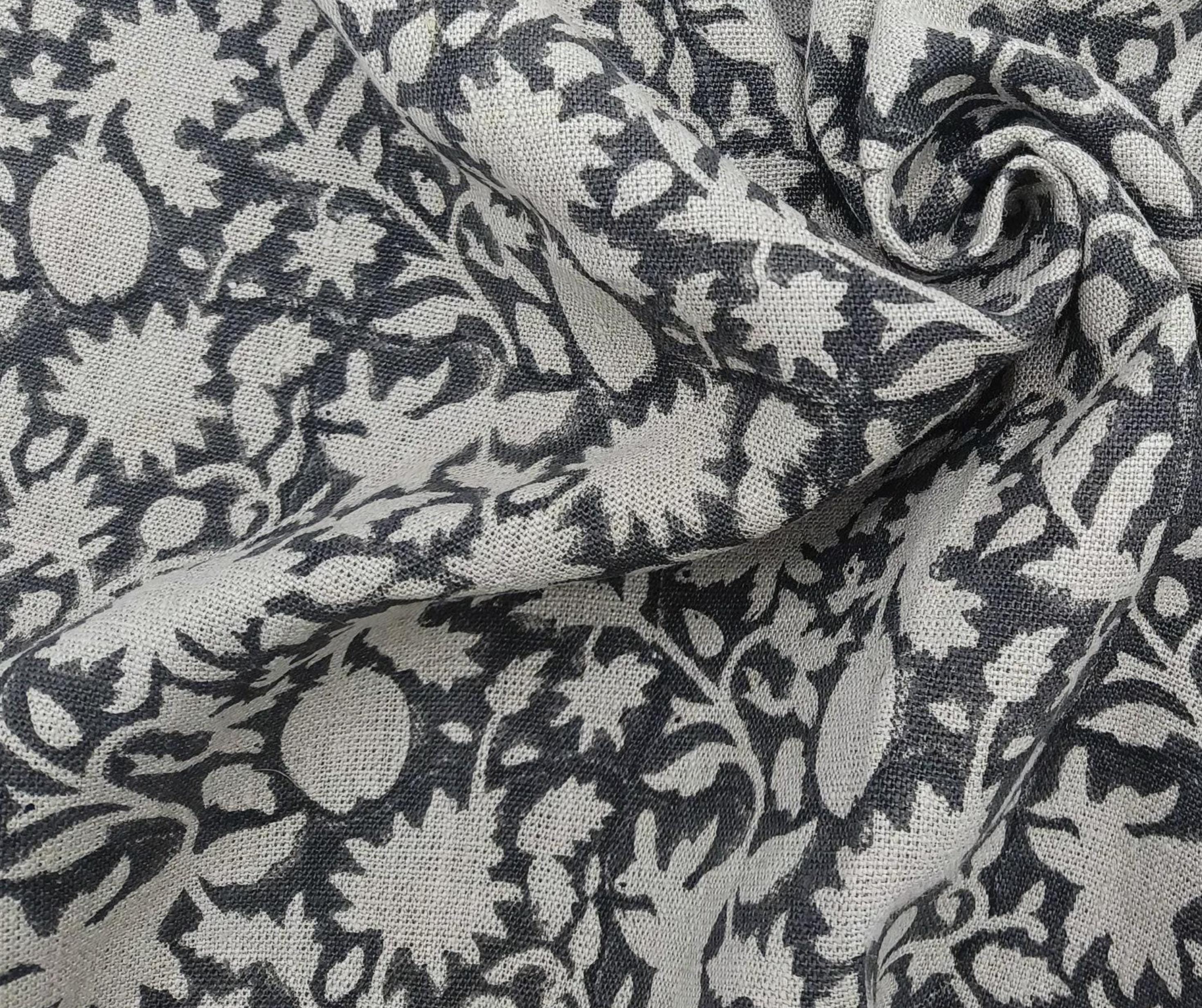 Linen Block Print Fabric 58 Inch Width Heavy Weight Linen Natural Base Color Curtains and Drapes Upholstery Handmade Art Pillow Covers Tablecloths and Runners Bedding Tote Bag Napkins by Fabritual