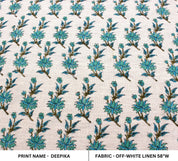 Block Print off white Linen 58" Wide, Genuine Fabric, Curtain Cover, Floral, Indian Cushion Cover - Deepika