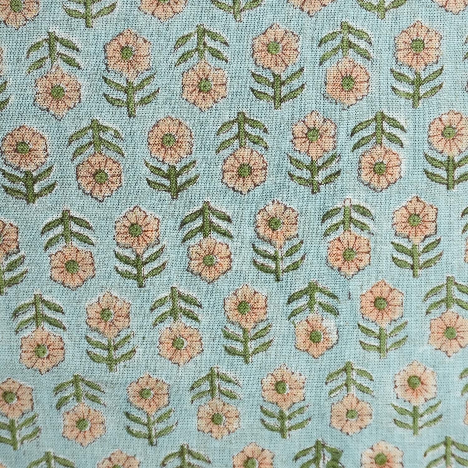 Hand Block Printed Vicouse Linen Floral Cushion and Pillow Indian Decorative Fabric - Tulsi Buti