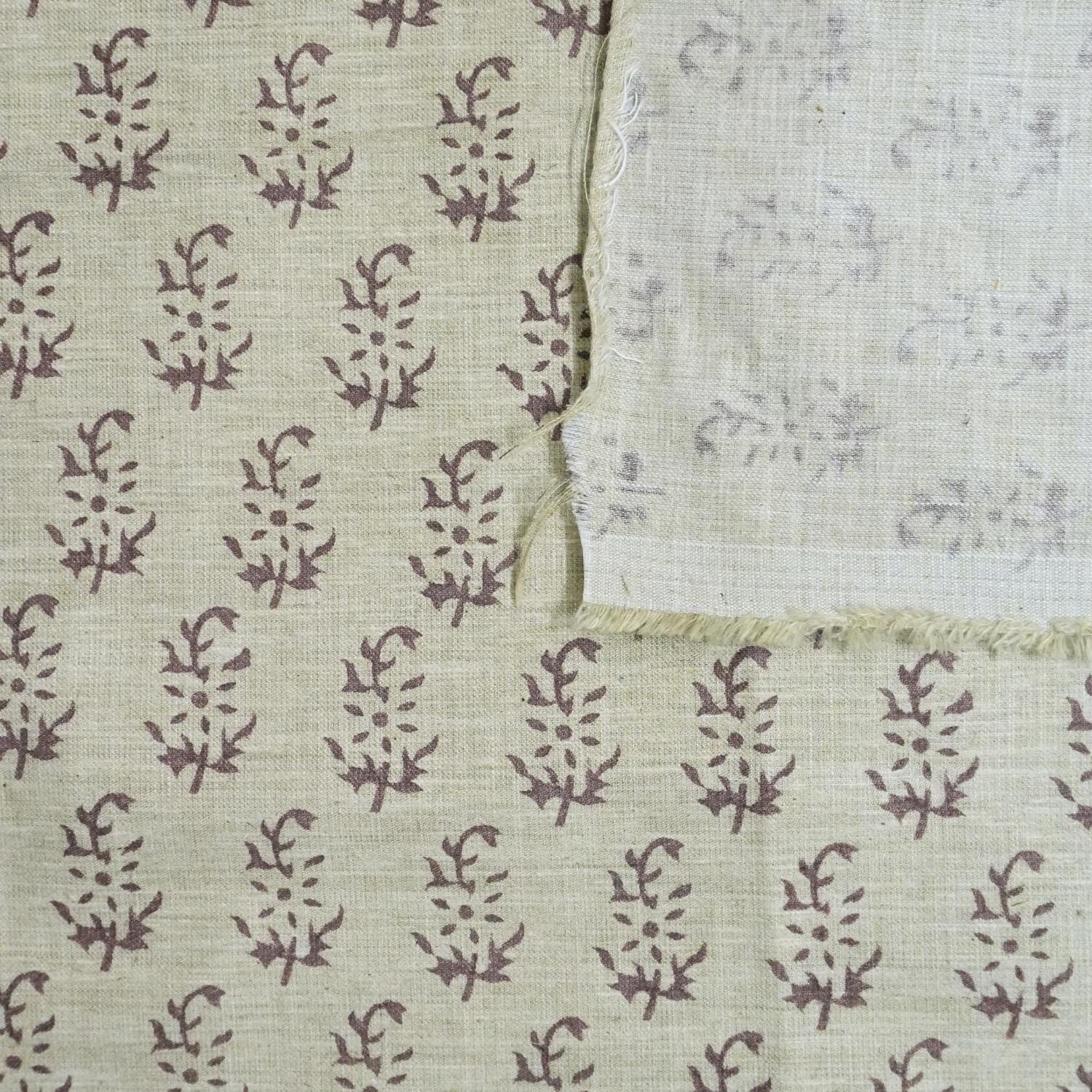 HAND BLOCK PRINT LINEN BLEND FABRIC DECORATIVE TABLE LINENS AND DRAPERY CURTAINS - PATHJHAD