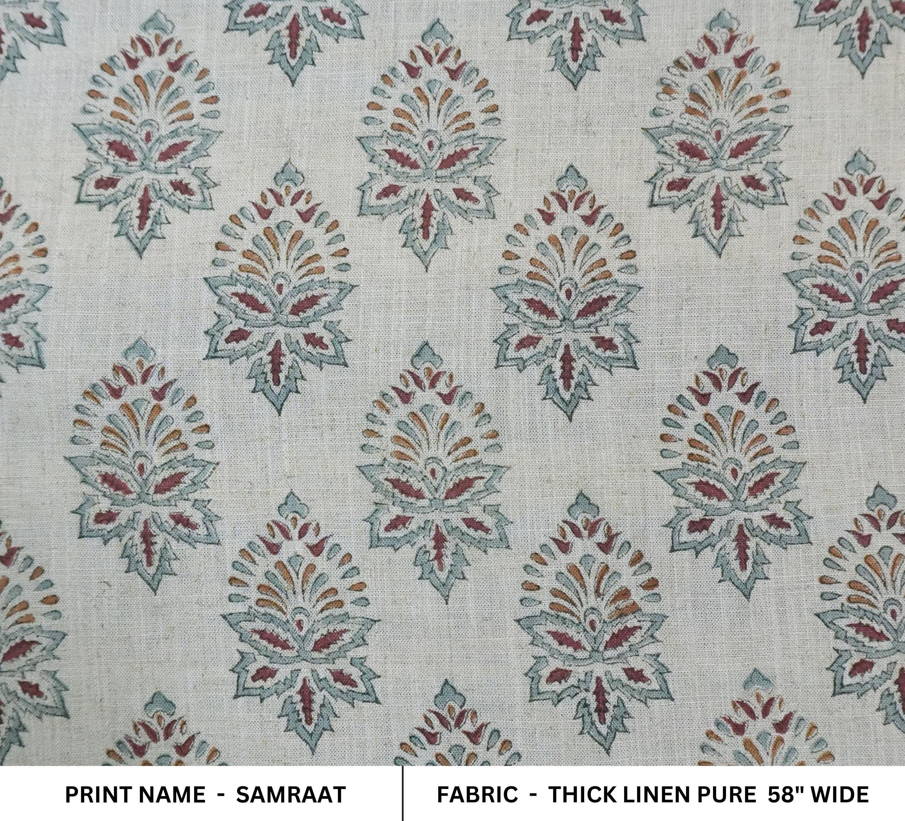 Thick Linen Pure Elegant Hand Block Printed 58" Wide Brown and Gray Floral Fabric for Pillows Cover – Samraat