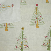 BLOCK PRINTED LINEN BLEND PINK AND GREEN FLORAL HANDMADE DECORATIVE CUSHION FABRIC - CHRISTMAS TREE