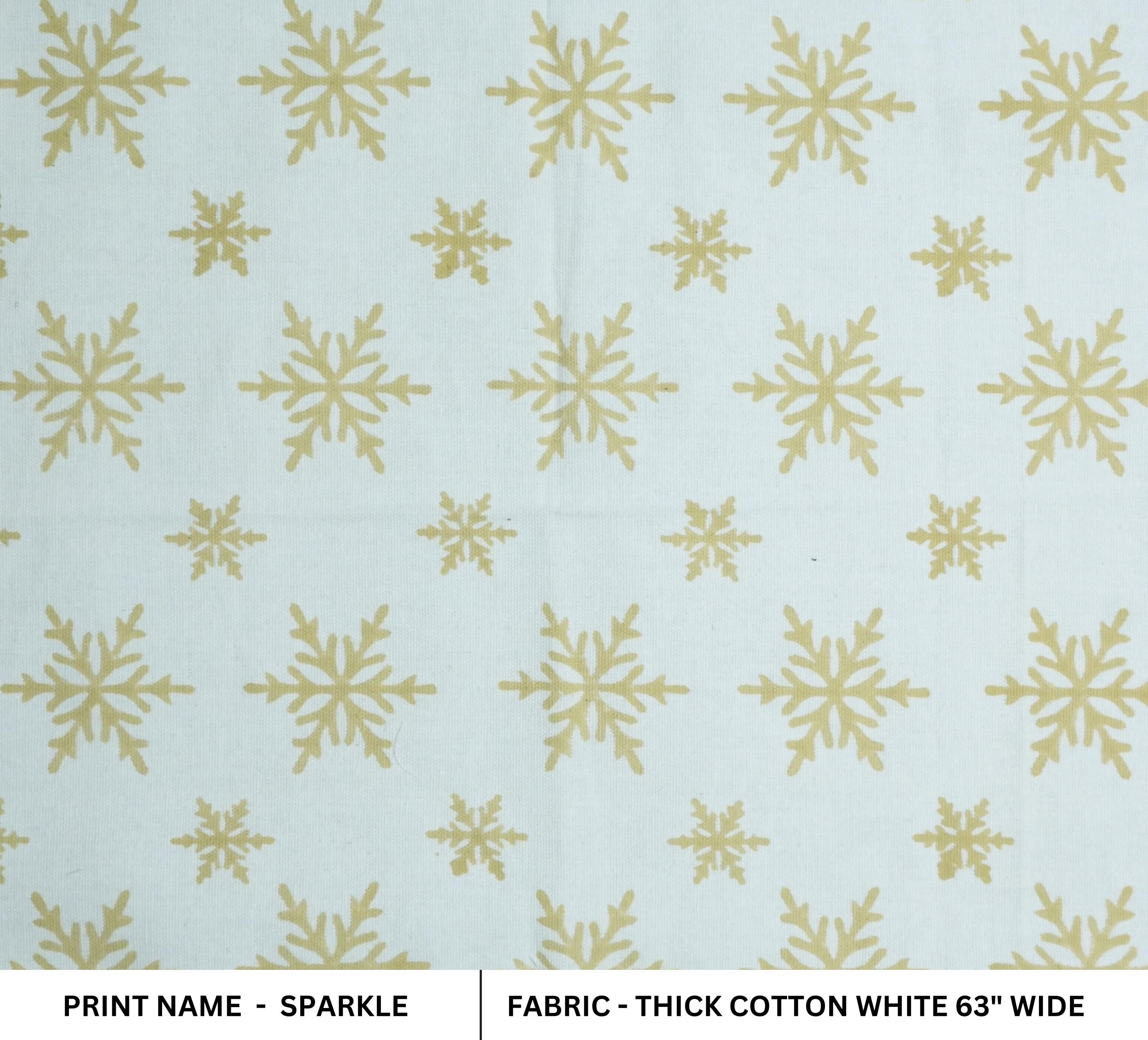 Hand Block Printed Thick Cotton White Fabric with Yellow Stars Curtain & Pillowcase, Indian Textile - Sparkle