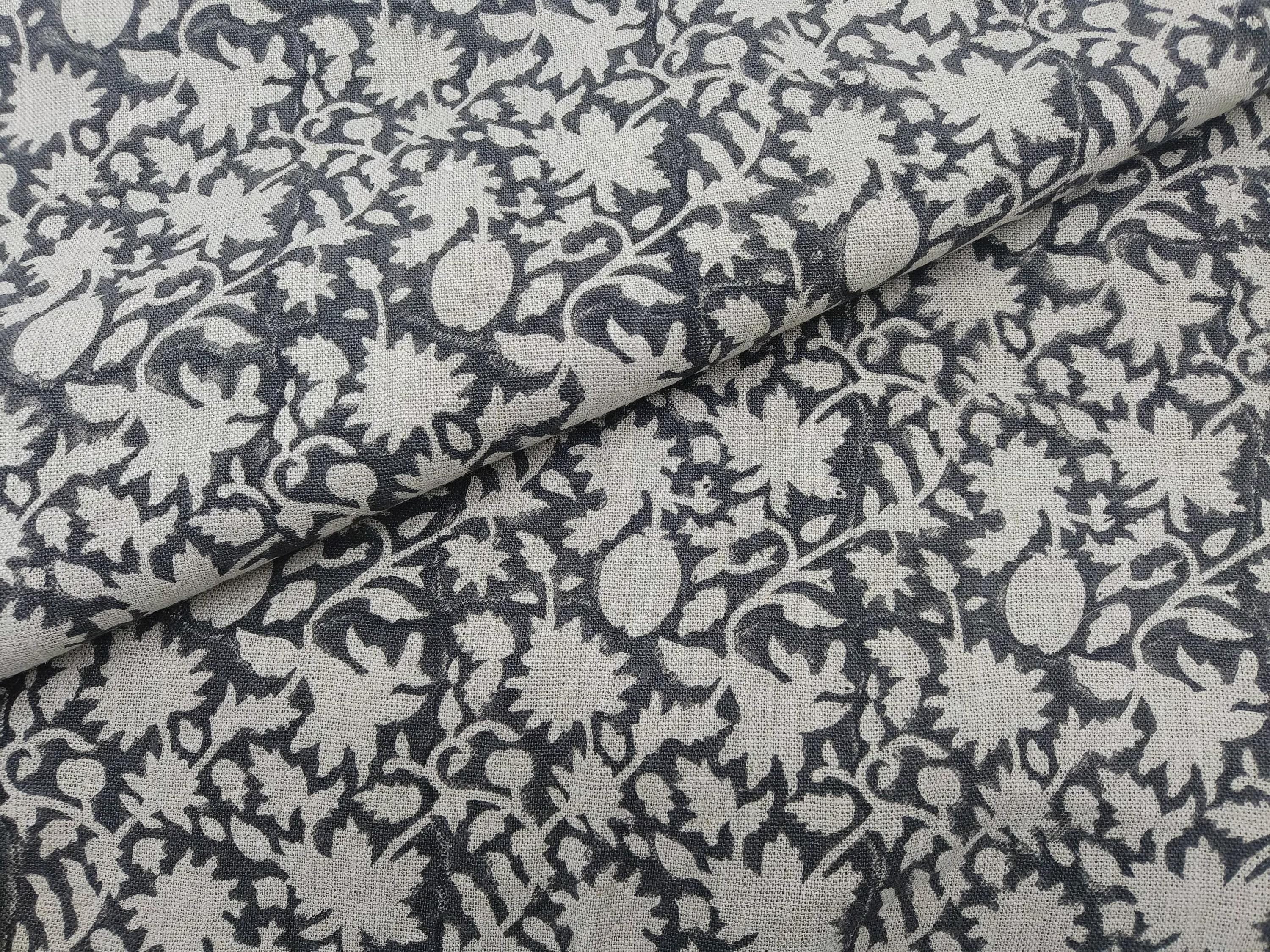Linen Block Print Fabric 58 Inch Width Heavy Weight Linen Natural Base Color Curtains and Drapes Upholstery Handmade Art Pillow Covers Tablecloths and Runners Bedding Tote Bag Napkins by Fabritual