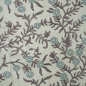 HANDMADE BLOCK PRINTED DECORATIVE LINEN FLORAL CUSHION AND DRAPERY CURTAIN FABRIC - SEHJAN