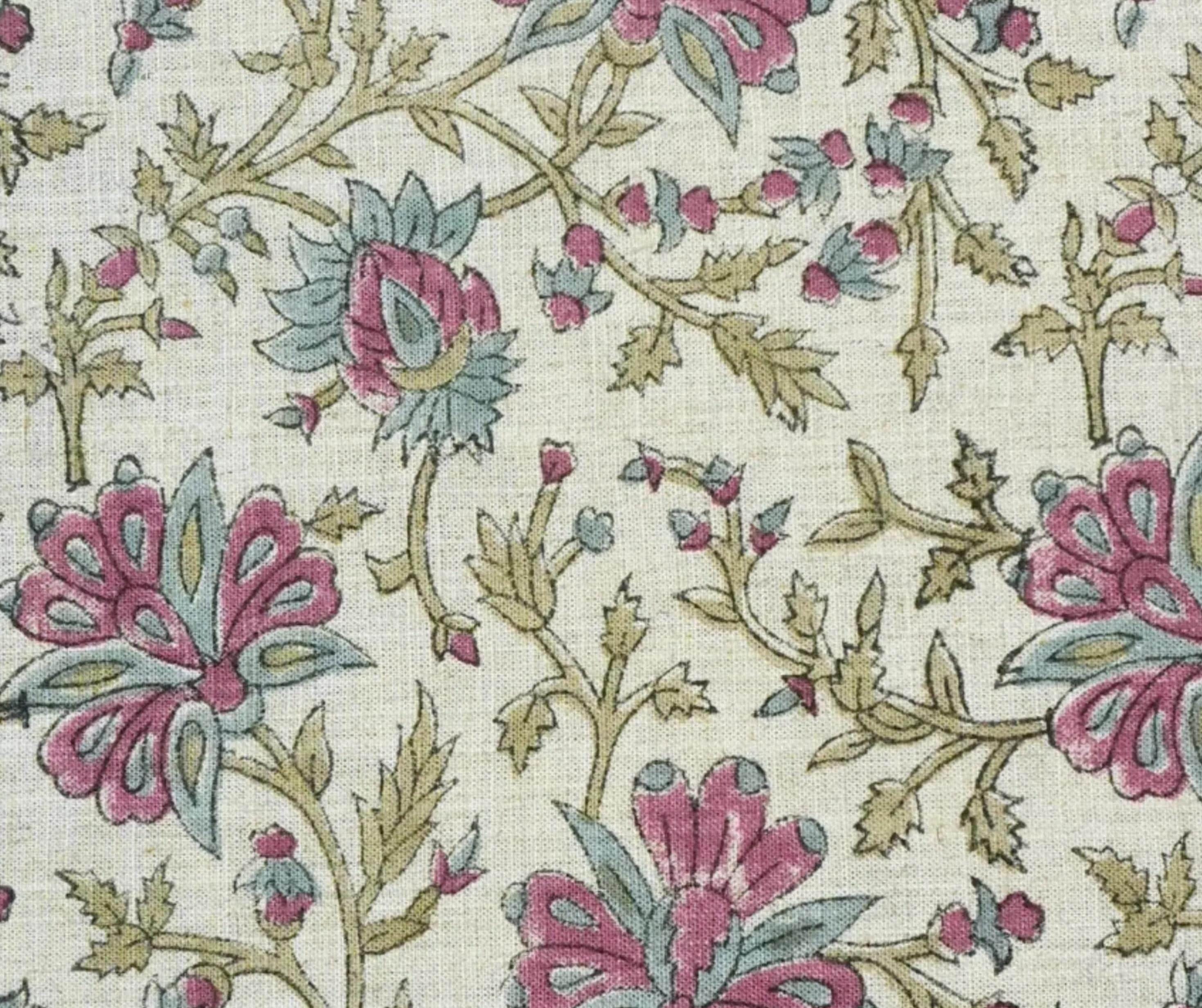 Thick Cotton Block Print Fabric viscose linen 58 Inch Width Light Weight Natural Base Color Curtains and Drapes Floral Pillow Covers Bedding Tote Bag Lampshades Napkins by Fabritual