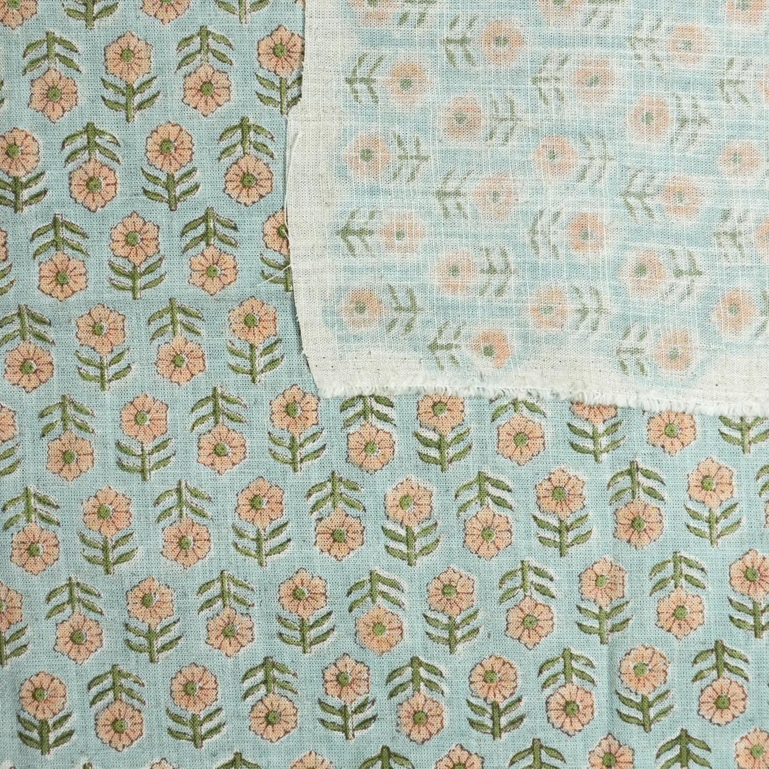 Hand Block Printed Vicouse Linen Floral Cushion and Pillow Indian Decorative Fabric - Tulsi Buti