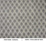 Natural Linen 58” with Traditional Block Print for Handmade Home Décor, Upholstery Fabric in Heavy Natural Linen 58” with Elegant Block Print.