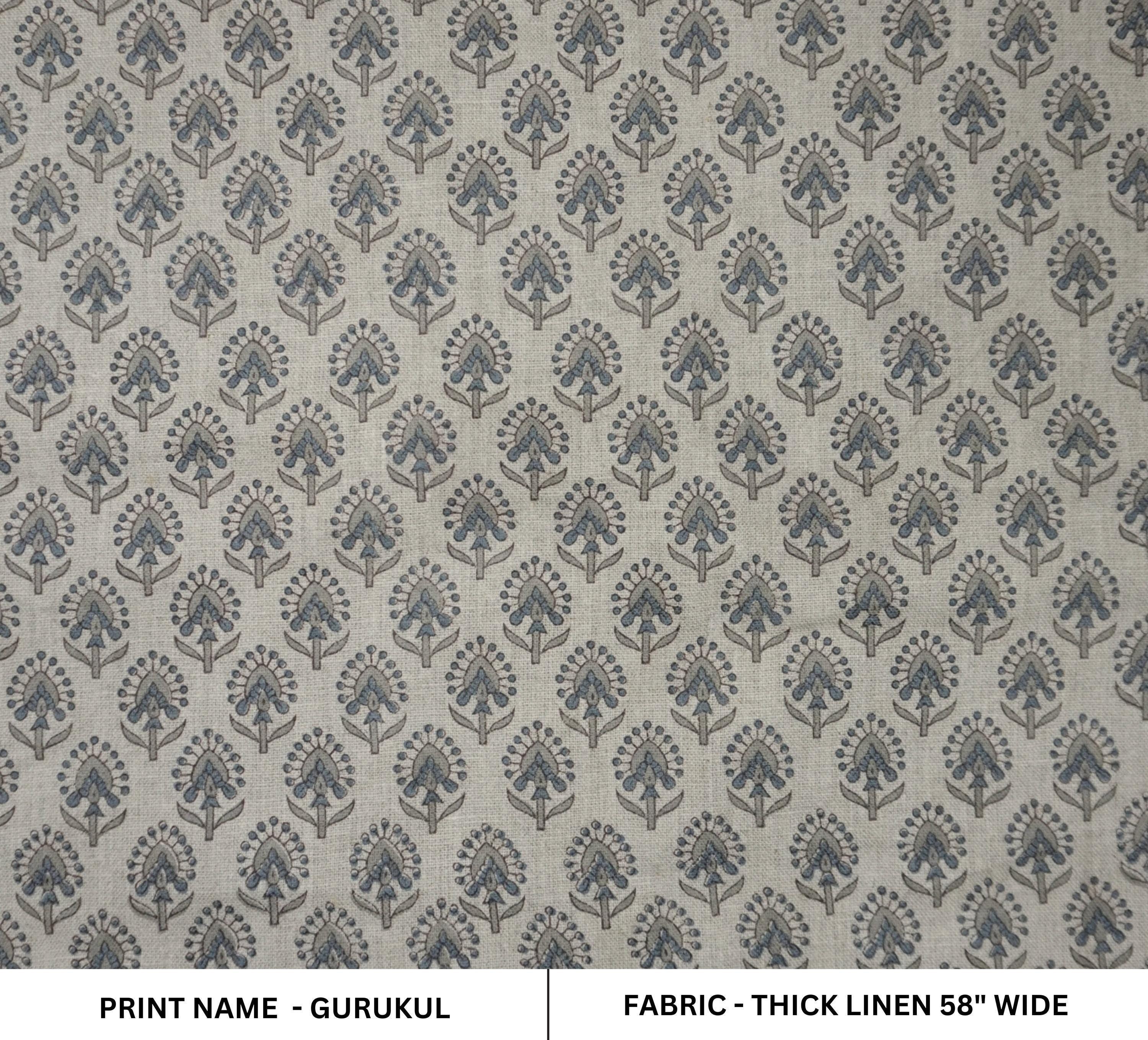 Natural Linen 58” with Traditional Block Print for Handmade Home Décor, Upholstery Fabric in Heavy Natural Linen 58” with Elegant Block Print.