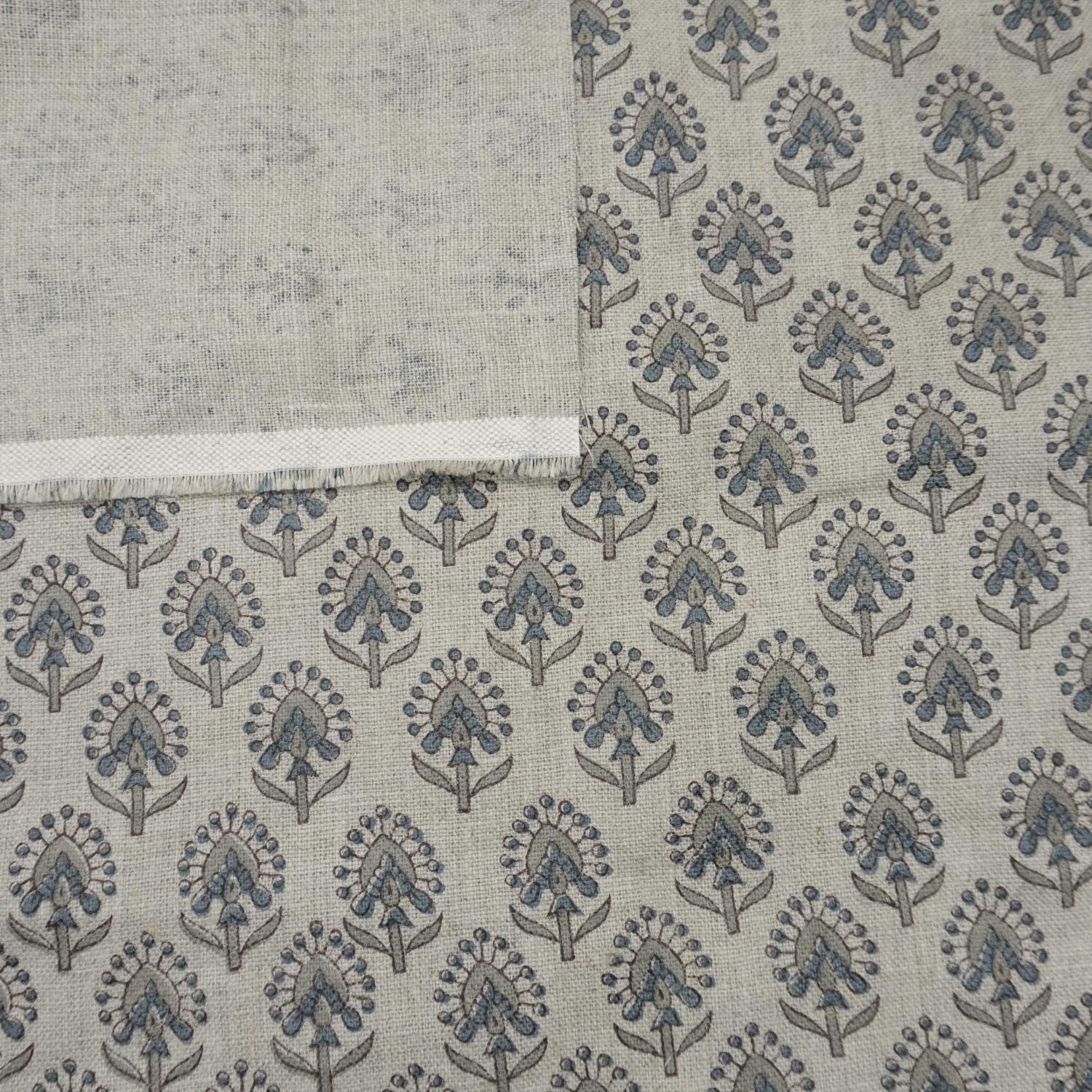 Natural Linen 58” with Traditional Block Print for Handmade Home Décor, Upholstery Fabric in Heavy Natural Linen 58” with Elegant Block Print.