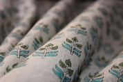 Alia Green  Linen Home Decor, Indian Hand Block Print Linen Fabric, Extra Wide Linen, Linen For Upholstery Works, Linen Curtains.