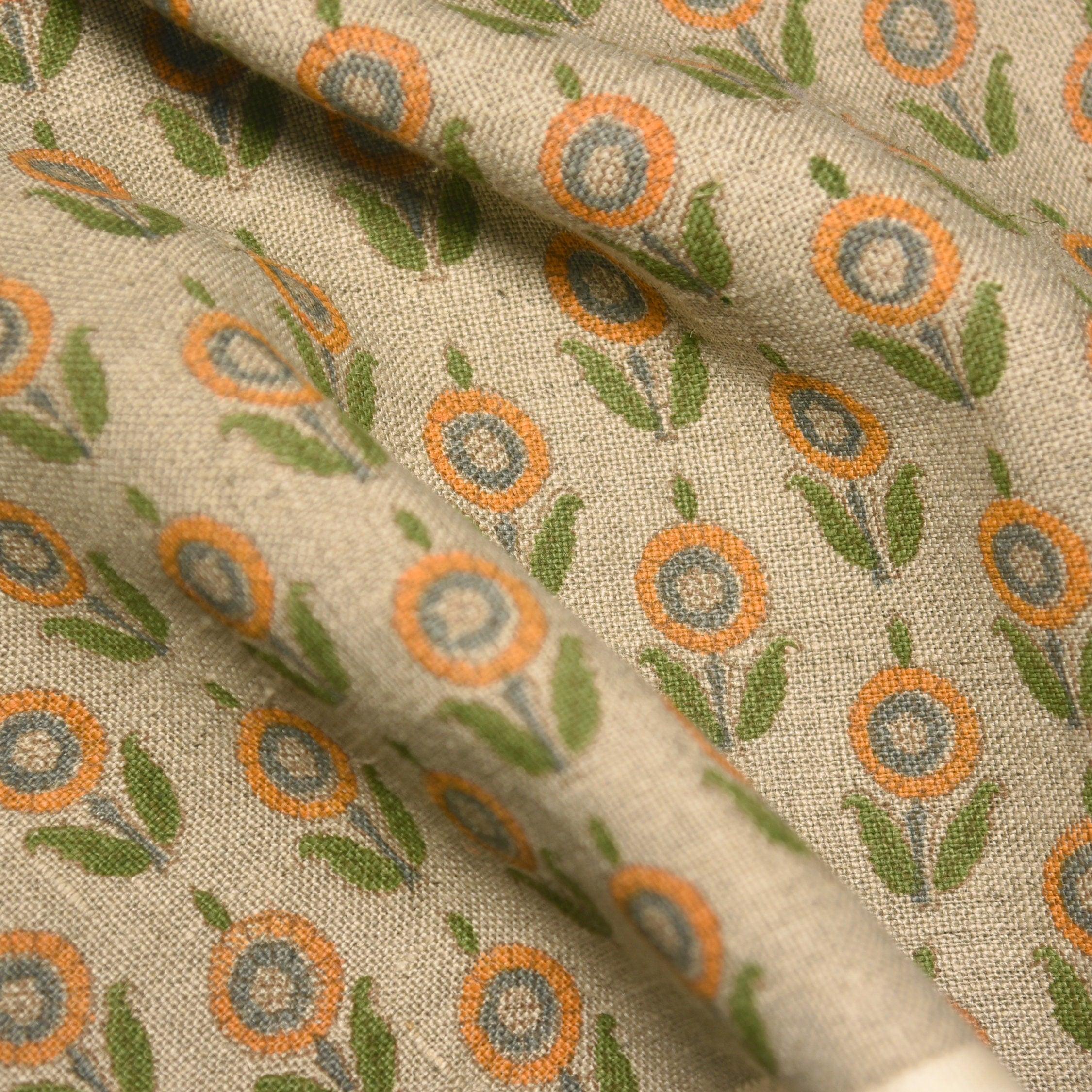 Arjun Green  Indian Hand Block Print Fabric, Indian Handloom Handblock Linen Fabric  Boho Block Print Pillow Cover & Upholstery