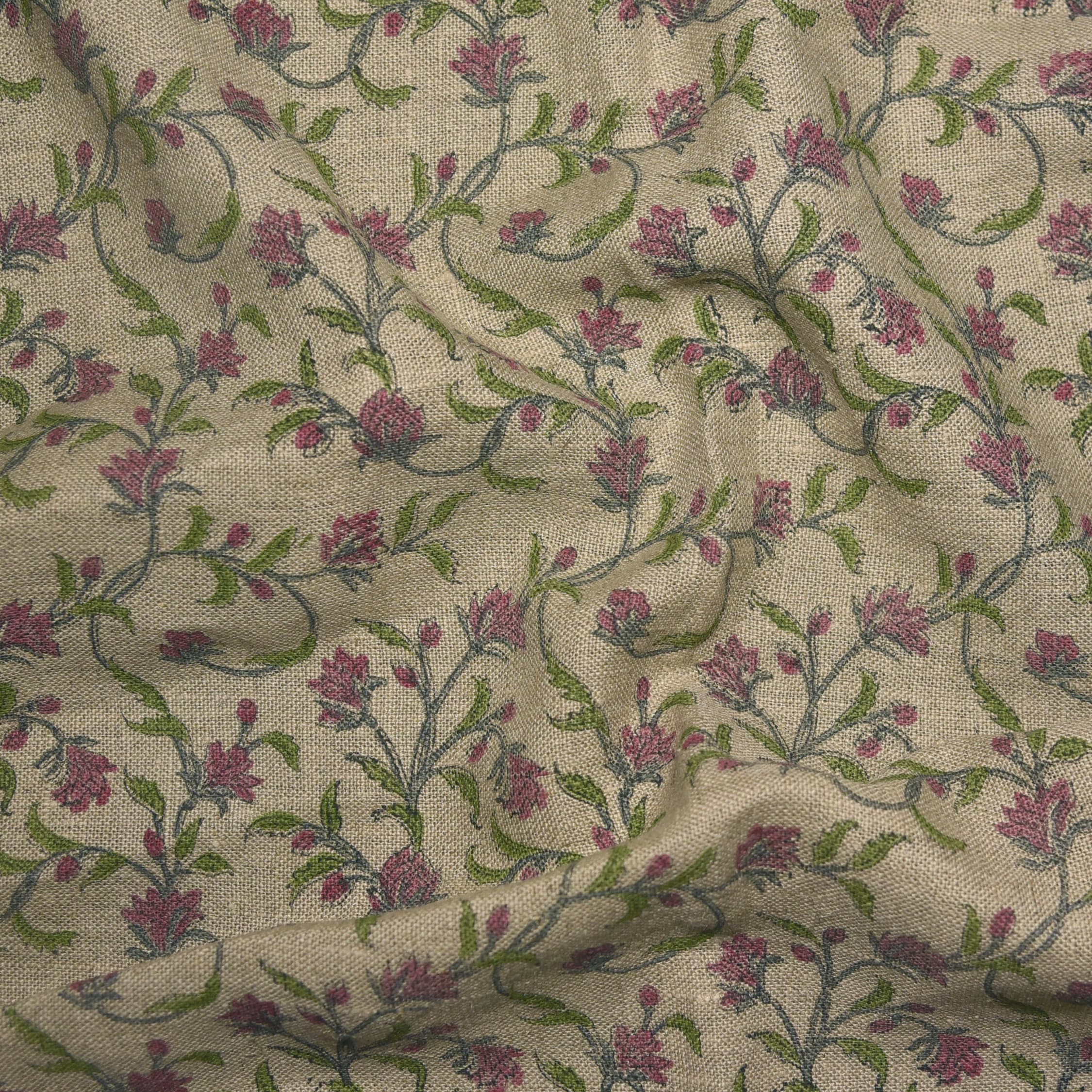Block Print Linen Fabric, Pushpvarsha  Floral Linen Fabric, Indian Block Print  Hand Blocked Upholstery Fabric, Running Fabric Home Decors Pillow Cases