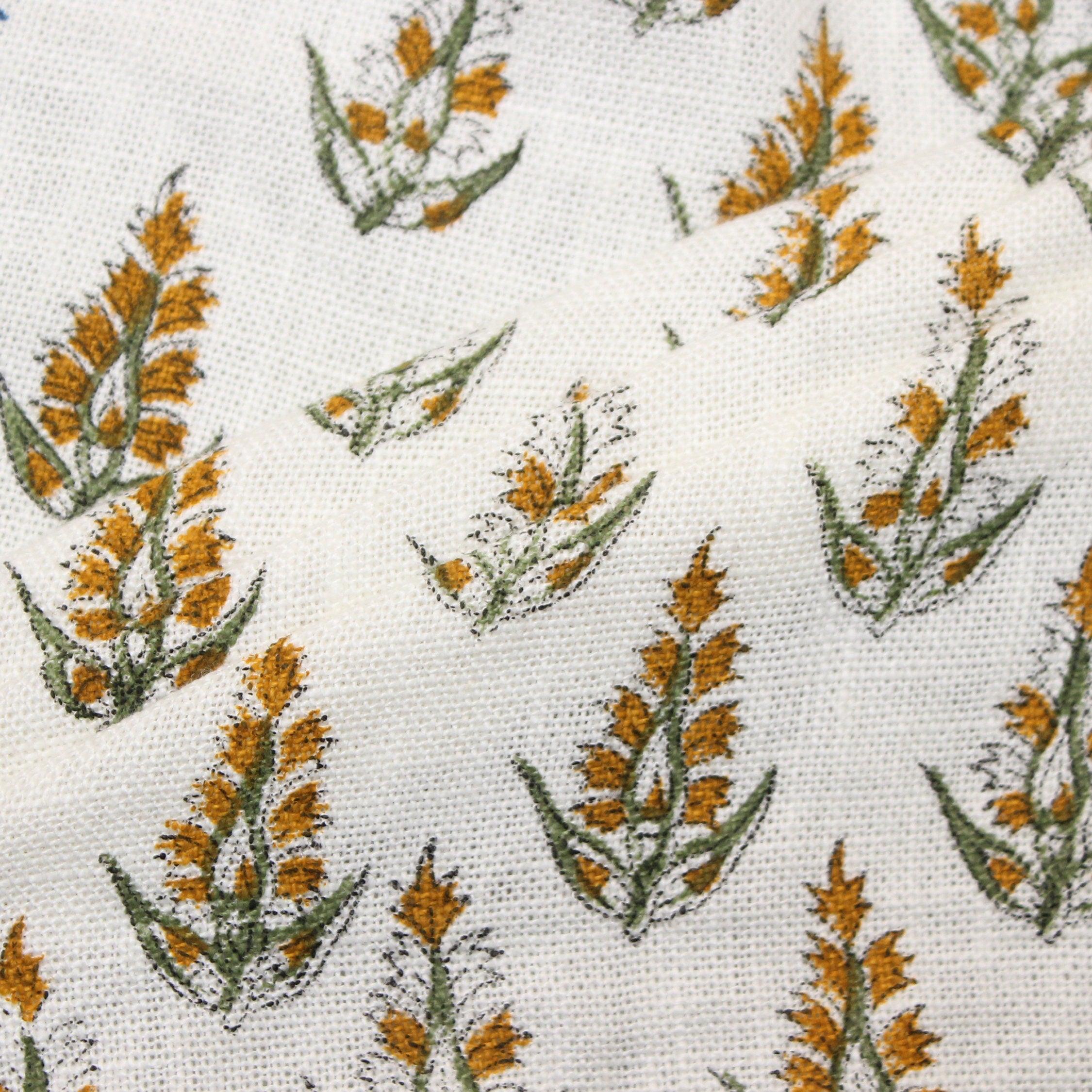 Bajra Butti  Floral Linen Fabric Hand Block Print  Block Print By Yard, Hand Blocked Upholstery, Hand Printed Pillow Cover