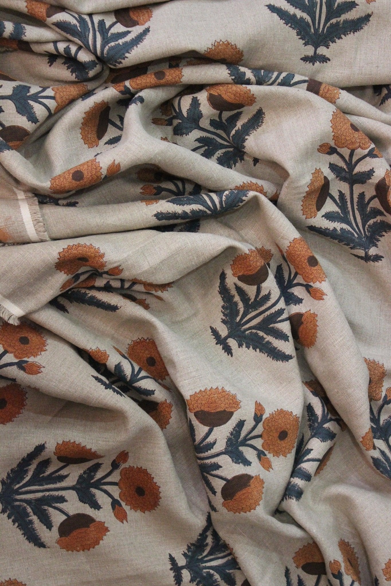 Badshah  Decor Linen,Summer Floral Pattern Hand Block Print Running Fabric Natural Fiber Fabric  Sold By The Yard, Upholstery, Curtain