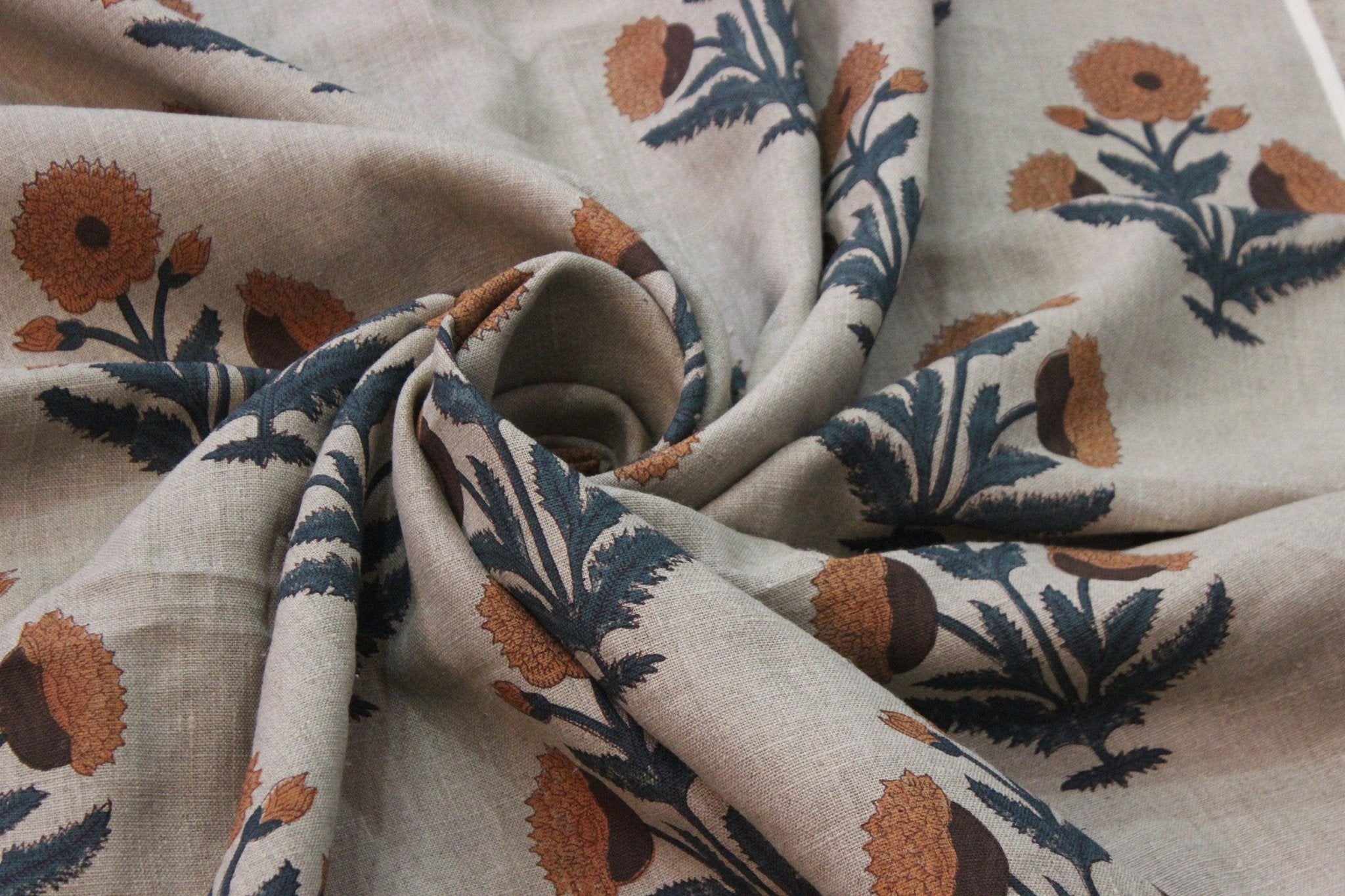 Badshah  Decor Linen,Summer Floral Pattern Hand Block Print Running Fabric Natural Fiber Fabric  Sold By The Yard, Upholstery, Curtain