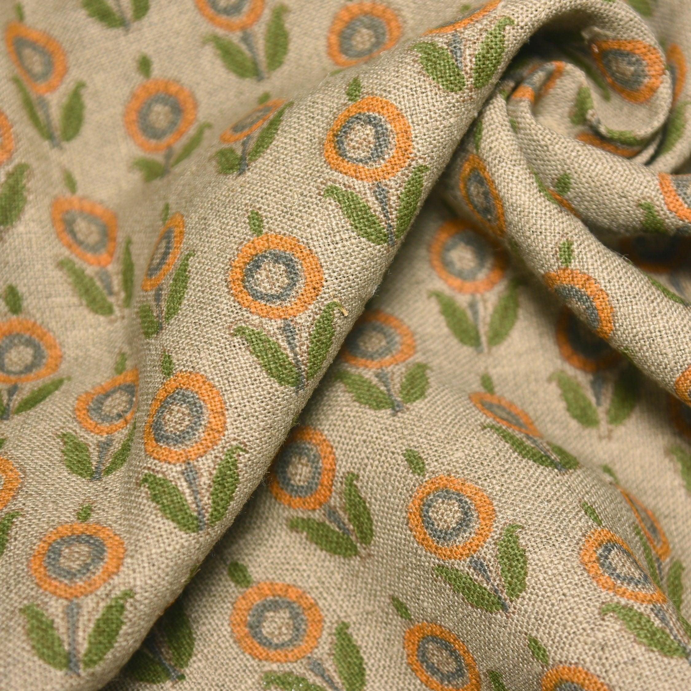 Arjun Green  Indian Hand Block Print Fabric, Indian Handloom Handblock Linen Fabric  Boho Block Print Pillow Cover & Upholstery
