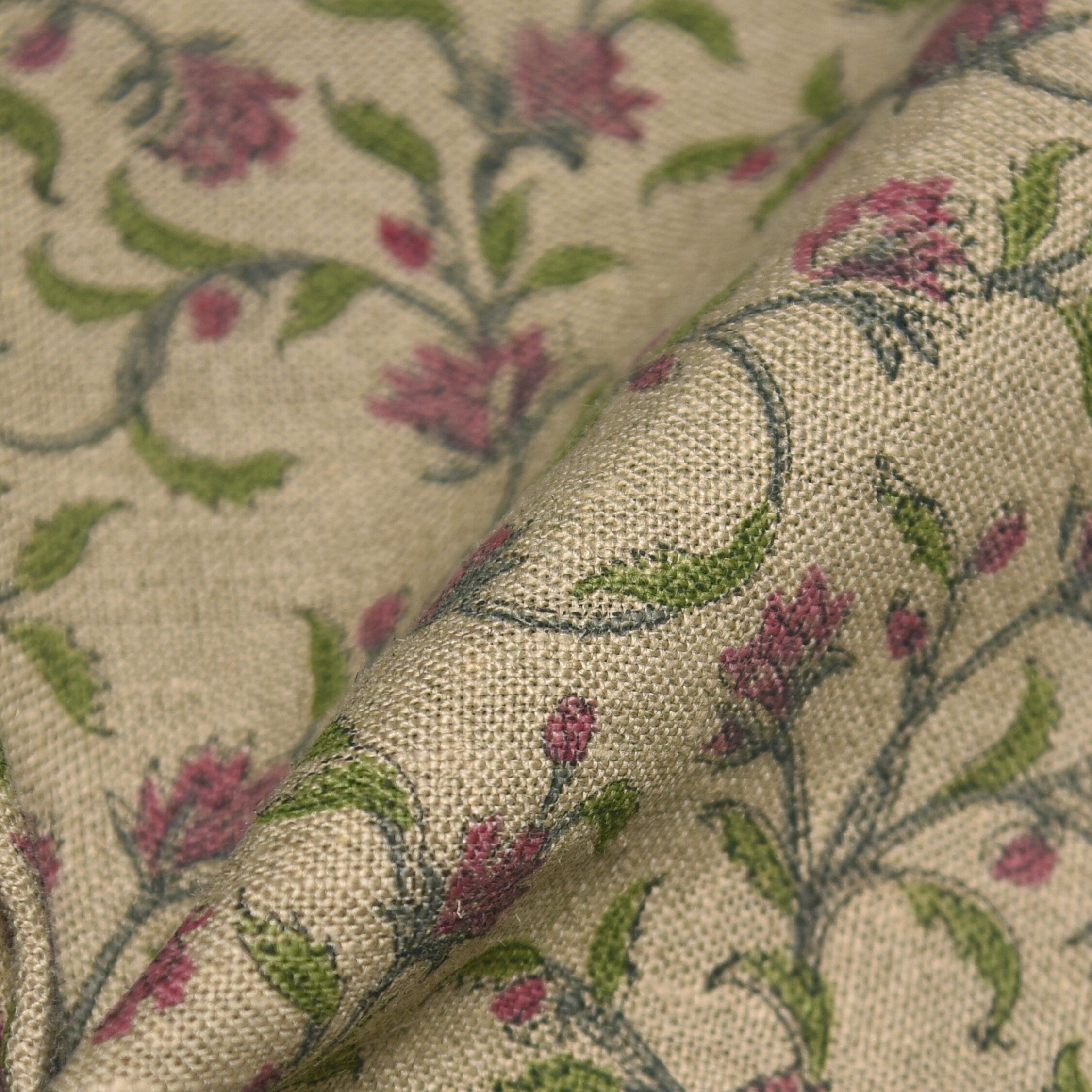 Block Print Linen Fabric, Pushpvarsha  Floral Linen Fabric, Indian Block Print  Hand Blocked Upholstery Fabric, Running Fabric Home Decors Pillow Cases